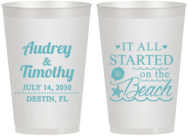 Personalized Wedding 12 oz Frosted Cups - Started On The Beach | 361