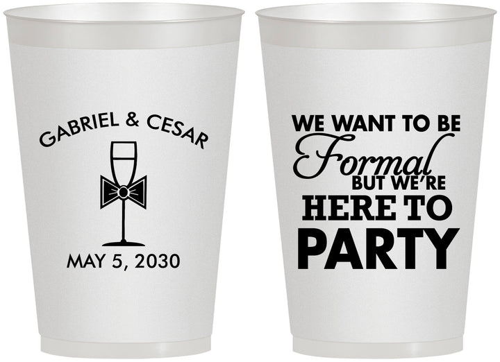 Personalized Wedding 12 oz Frosted Cups - Formal Here To Party | 366