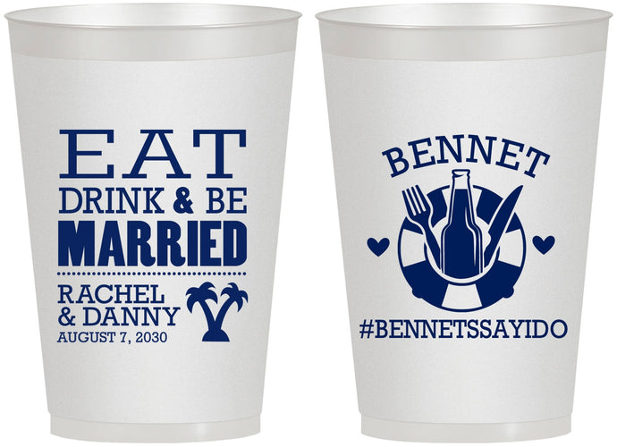 Personalized Wedding 12 oz Frosted Cups - Eat Drink Be Married | 367