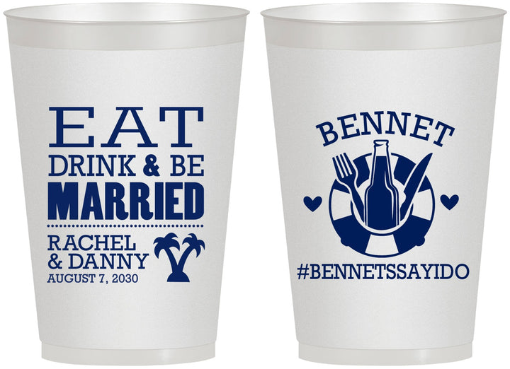 Personalized Wedding 12 oz Frosted Cups - Eat Drink Be Married | 367