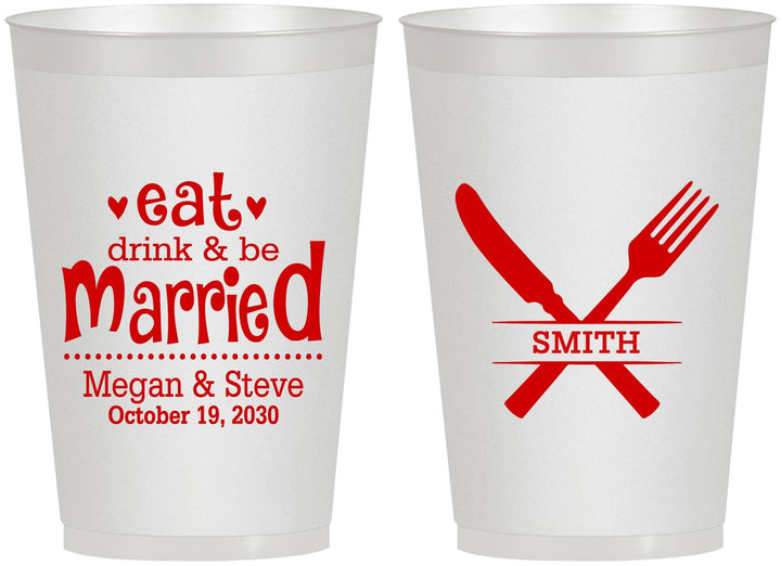 Personalized Wedding 12 oz Frosted Cups - Eat Drink Be Married | 368