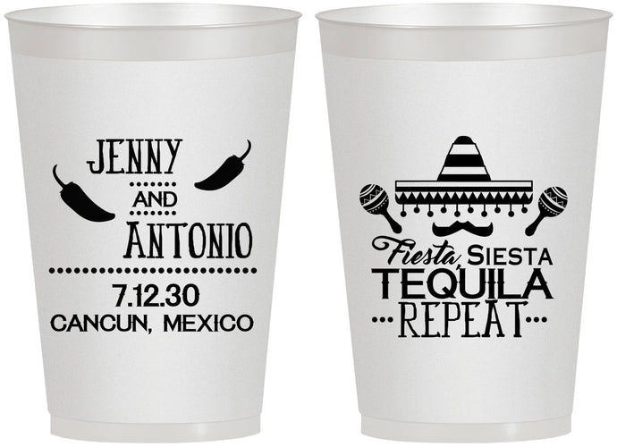 Personalized Wedding 12 oz Frosted Cups - Fiesta Siesta Tequila Repeat | 369