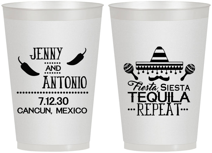 Personalized Wedding 12 oz Frosted Cups - Fiesta Siesta Tequila Repeat | 369