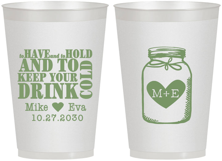 Personalized Wedding 12 oz Frosted Cups - Mason Jar | 373