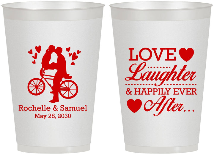 Personalized Wedding 12 oz Frosted Cups - Love Laughter Happily | 376