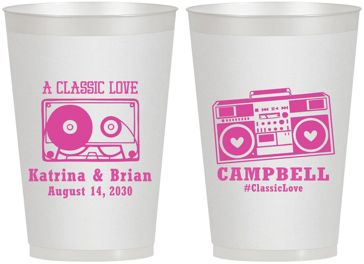 Personalized Wedding 12 oz Frosted Cups - Class Love Cassette Tape | 389