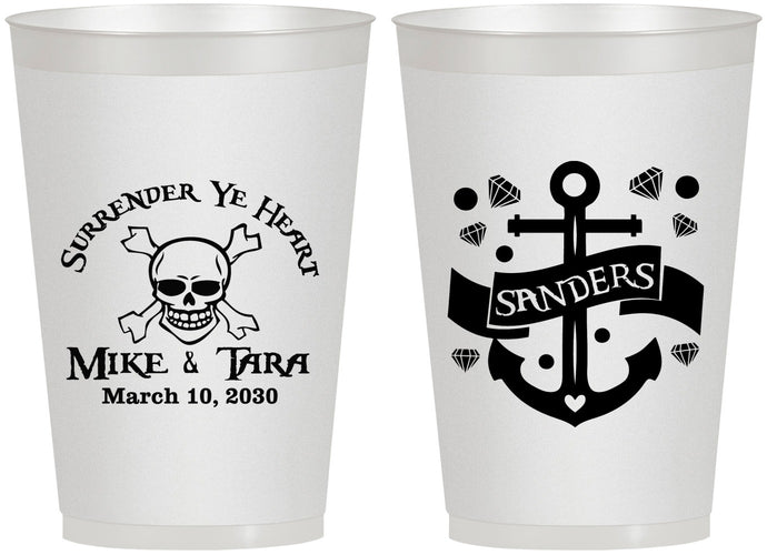 Personalized Wedding 12 oz Frosted Cups - Anchor Nautical | 391