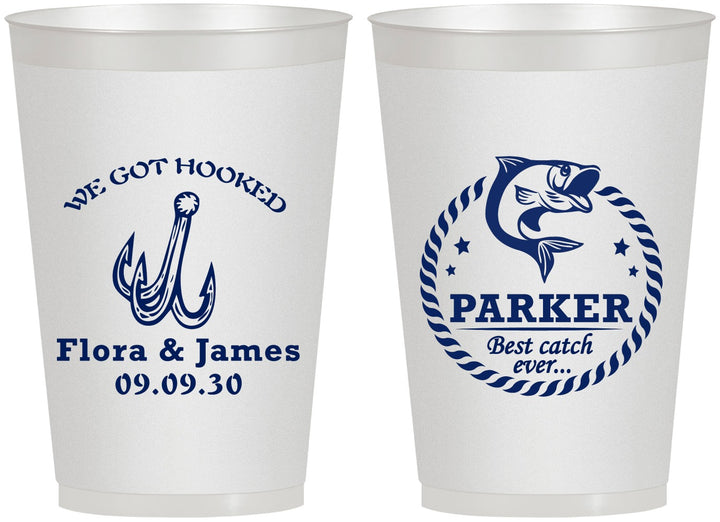 Personalized Wedding 12 oz Frosted Cups - We Got Hooked Fish | 392