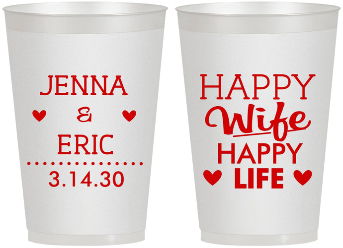 Personalized Wedding 12 oz Frosted Cups - Happy Wife Happy Life | 393