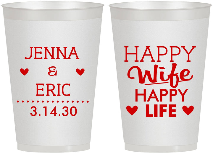 Personalized Wedding 12 oz Frosted Cups - Happy Wife Happy Life | 393