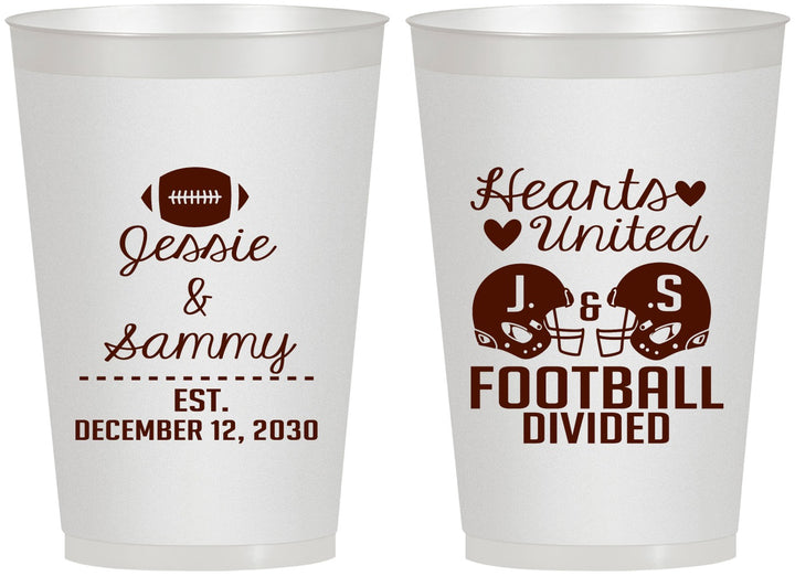 Personalized Wedding 12 oz Frosted Cups - Hearts United Football | 395