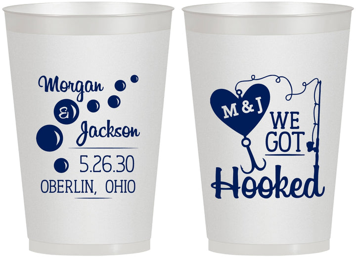 Personalized Wedding 12 oz Frosted Cups - We Got Hooked Fish | 396