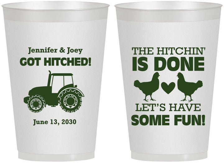 Personalized Wedding 12 oz Frosted Cups - Got Hitched Tractor | 397