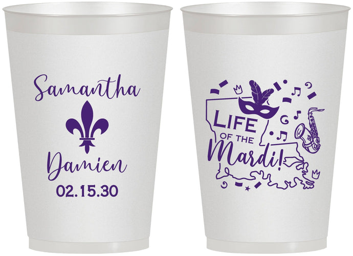 Personalized Wedding 12 oz Frosted Cups - Mardi Gras | 398