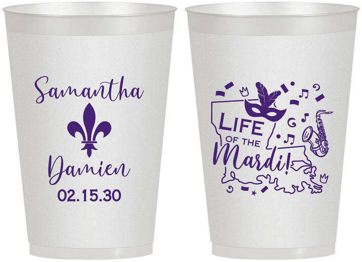 Personalized Wedding 12 oz Frosted Cups - Mardi Gras | 398