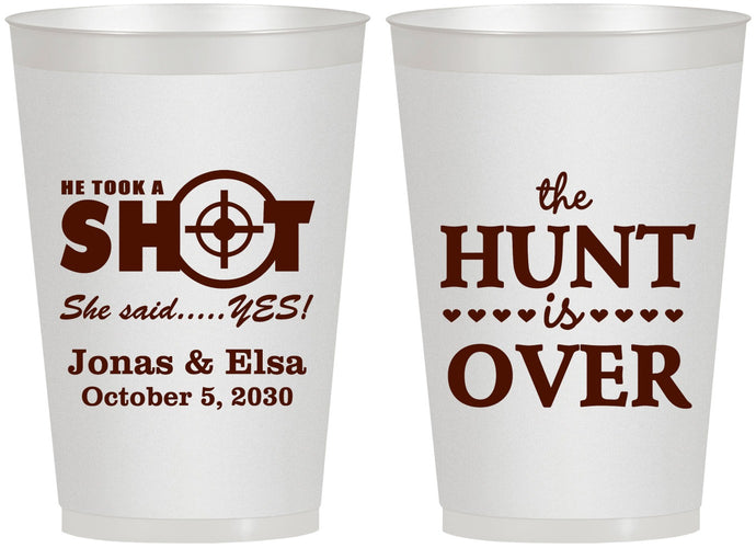 Personalized Wedding 12 oz Frosted Cups - The Hunt Is Over | 400