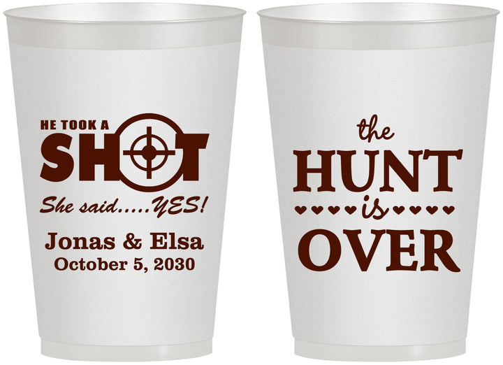 Personalized Wedding 12 oz Frosted Cups - The Hunt Is Over | 400