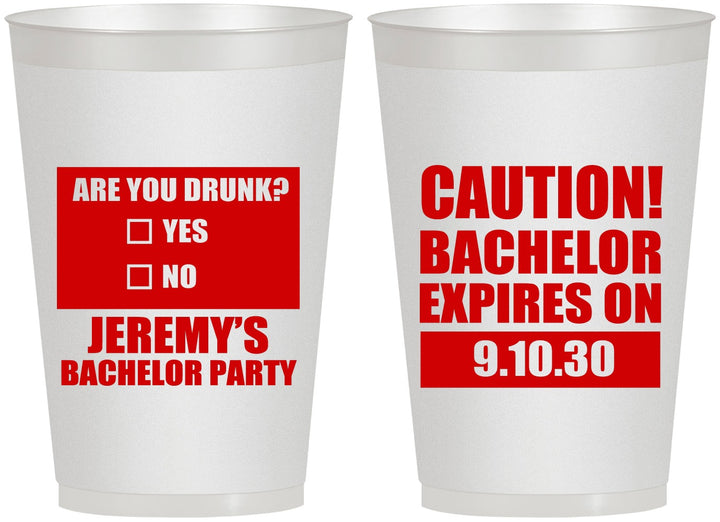 Personalized Bachelor Party 12 oz Frosted Cups - Caution Expires On | 40012