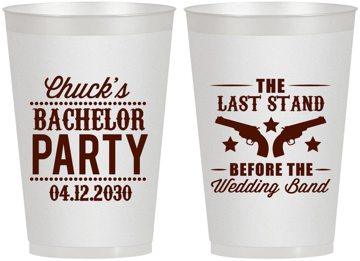 Personalized Bachelor Party 12 oz Frosted Cups - Last Stand Wedding Bands | 40015
