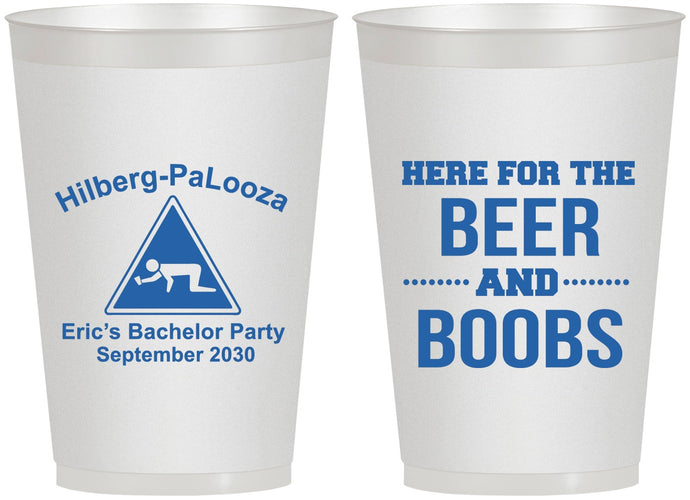 Personalized Bachelor Party 12 oz Frosted Cups - Beer And Boobs | 40040