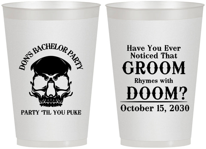 Personalized Bachelor Party 12 oz Frosted Cups - Groom Doom Skull | 40041