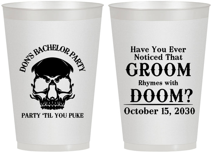 Personalized Bachelor Party 12 oz Frosted Cups - Groom Doom Skull | 40041