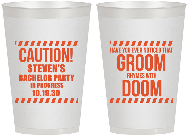 Personalized Bachelor Party 12 oz Frosted Cups - Groom Rhymes Doom | 40042