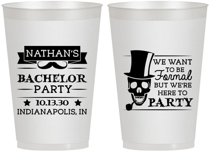 Personalized Bachelor Party 12 oz Frosted Cups - Formal Skeleton | 40048