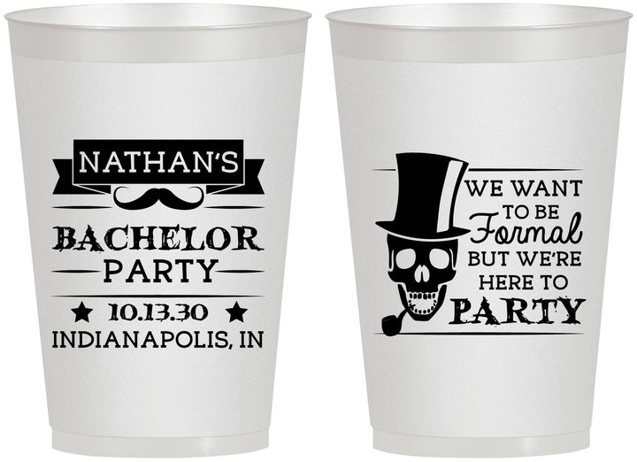 Personalized Bachelor Party 12 oz Frosted Cups - Formal Skeleton | 40048