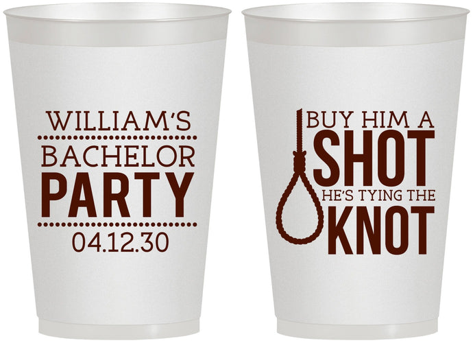 Personalized Bachelor Party 12 oz Frosted Cups - Buy Him A Shot | 40051