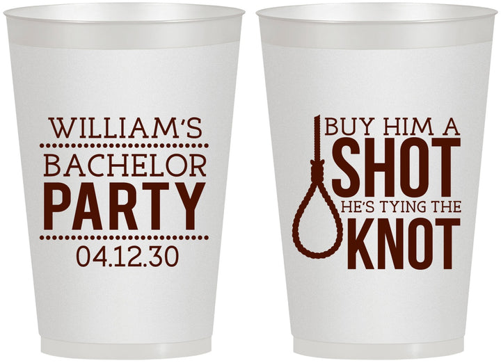 Personalized Bachelor Party 12 oz Frosted Cups - Buy Him A Shot | 40051