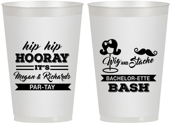 Personalized Bachelor Party 12 oz Frosted Cups - Wig Or Stache | 40058
