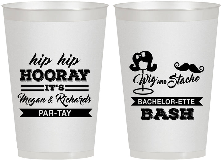 Personalized Bachelor Party 12 oz Frosted Cups - Wig Or Stache | 40058