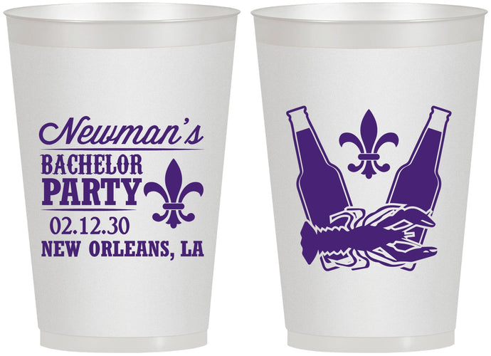 Personalized Bachelor Party 12 oz Frosted Cups - Mardi Gras | 40085