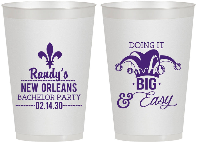 Personalized Bachelor Party 12 oz Frosted Cups - Mardi Gras | 40089
