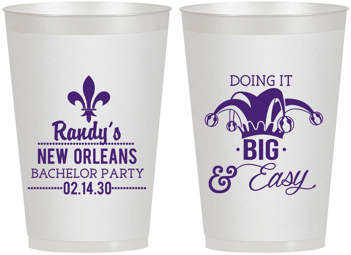 Personalized Bachelor Party 12 oz Frosted Cups - Mardi Gras | 40089