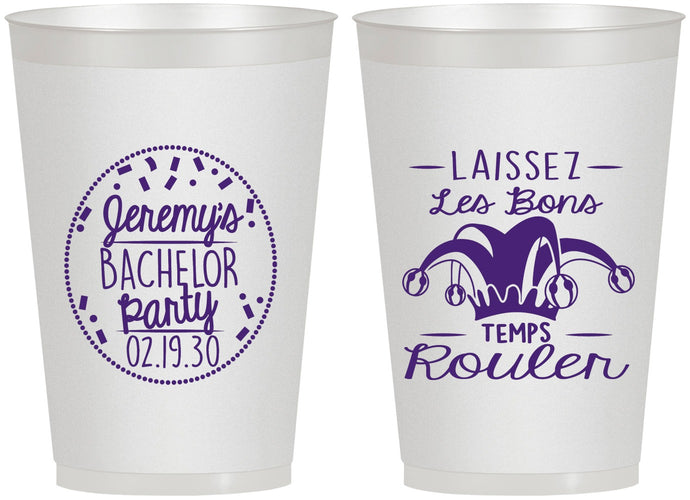 Personalized Bachelor Party 12 oz Frosted Cups - Mardi Gras | 40090