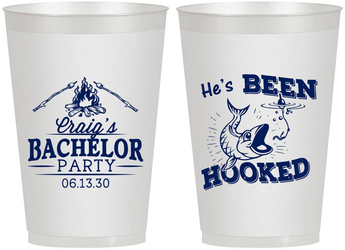 Personalized Bachelor Party 12 oz Frosted Cups - Fishing Hooked | 40096