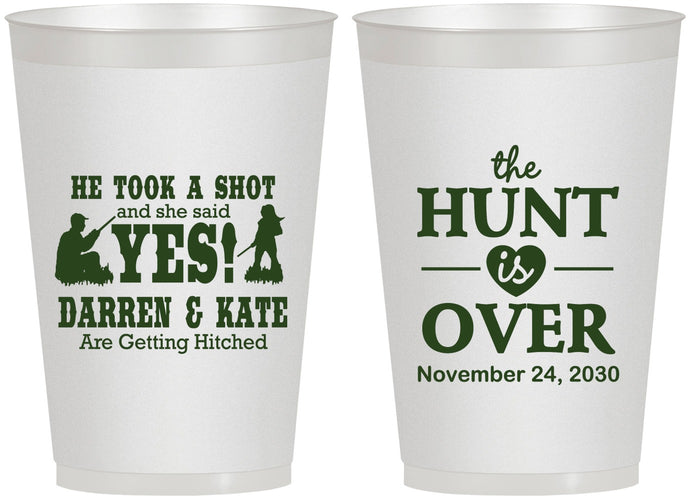 Personalized Wedding 12 oz Frosted Cups - The Hunt Is Over | 403