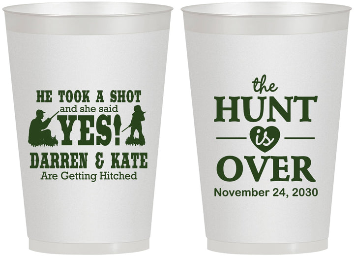 Personalized Wedding 12 oz Frosted Cups - The Hunt Is Over | 403