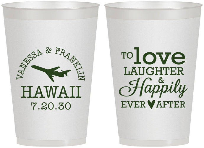 Personalized Wedding 12 oz Frosted Cups - Love Laughter Happily | 404