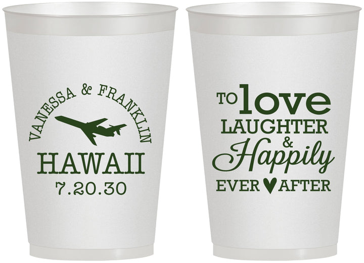Personalized Wedding 12 oz Frosted Cups - Love Laughter Happily | 404