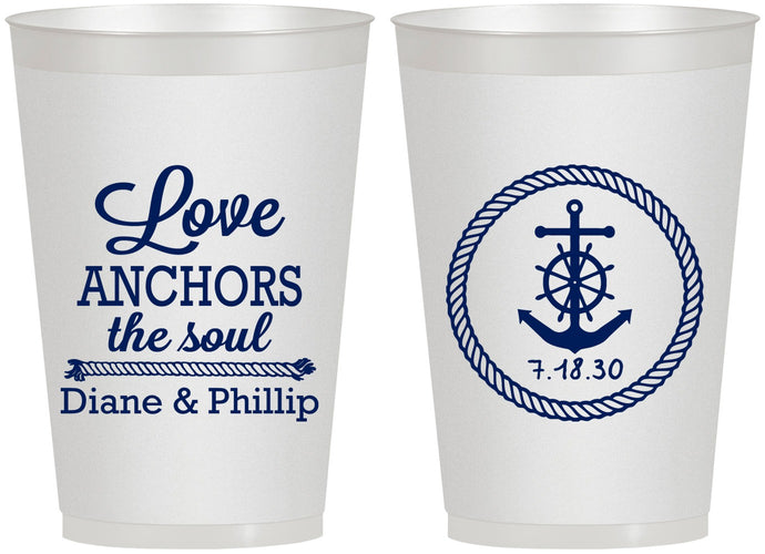 Personalized Wedding 12 oz Frosted Cups - Love Anchors The Soul | 405