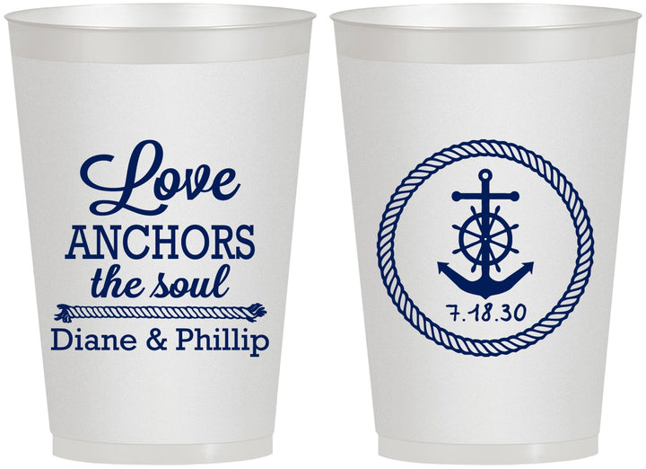 Personalized Wedding 12 oz Frosted Cups - Love Anchors The Soul | 405