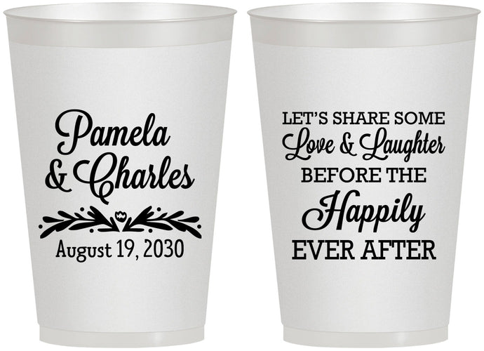 Personalized Wedding 12 oz Frosted Cups - Love Laughter Happily | 409