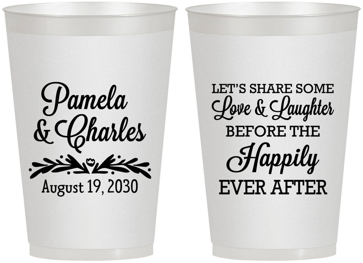 Personalized Wedding 12 oz Frosted Cups - Love Laughter Happily | 409