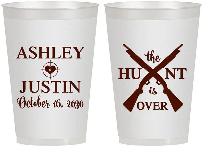 Personalized Wedding 12 oz Frosted Cups - The Hunt Is Over | 412