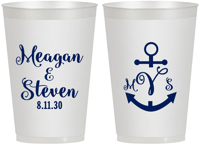 Personalized Wedding 12 oz Frosted Cups - Monogram Nautical | 414