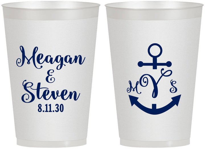 Personalized Wedding 12 oz Frosted Cups - Monogram Nautical | 414