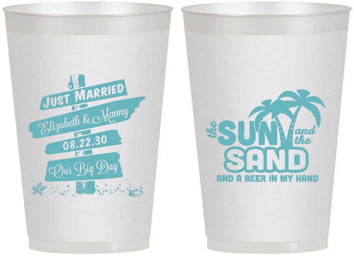 Personalized Wedding 12 oz Frosted Cups - Sun Sand Drink In My Hand | 416
